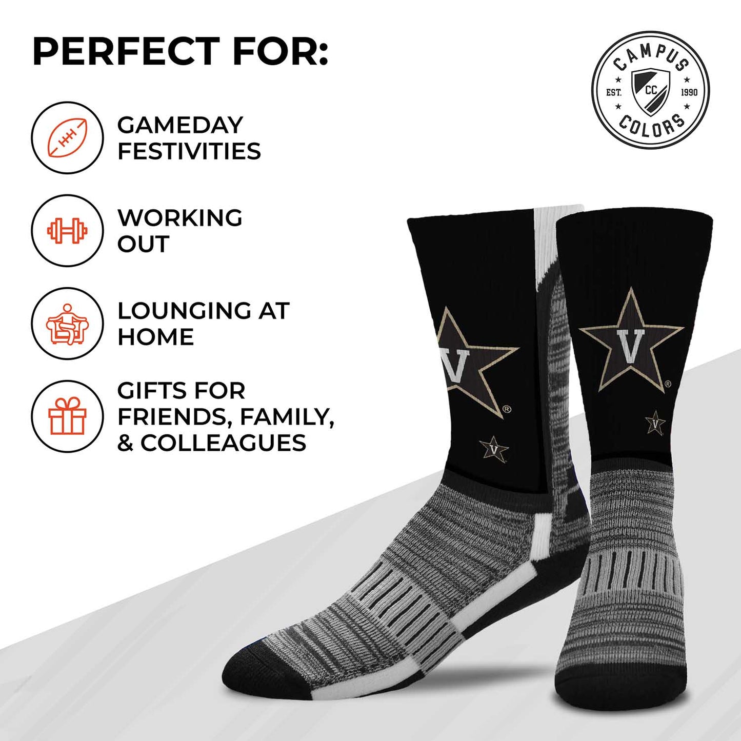 Vanderbilt Commodores NCAA Adult State and University Crew Socks - Black