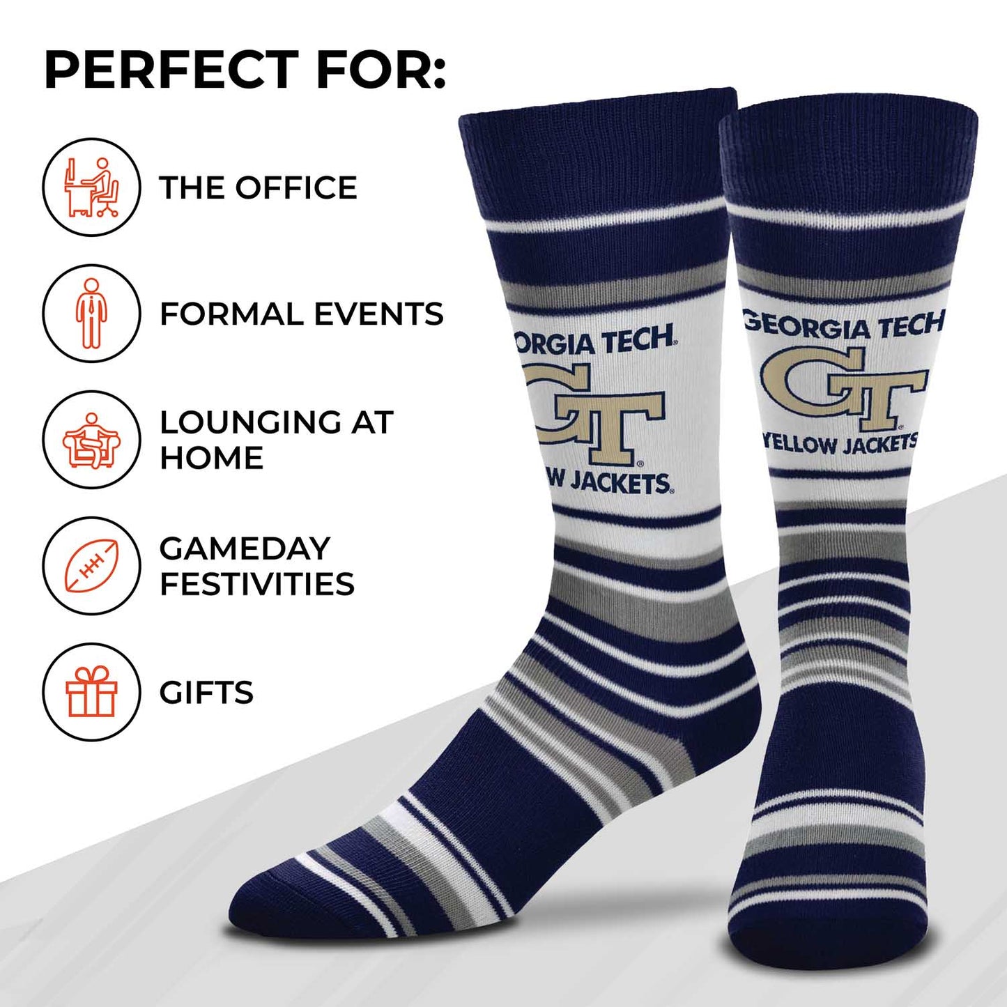 Georgia Tech Yellowjackets Collegiate University Striped Dress Socks - Navy