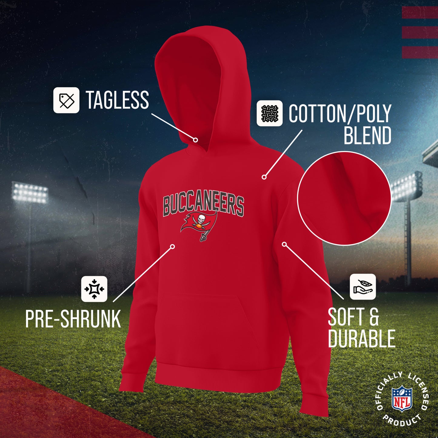 Tampa Bay Buccaneers NFL Youth Home Team Hoodie- Kids Hooded Sweatshirt - Red
