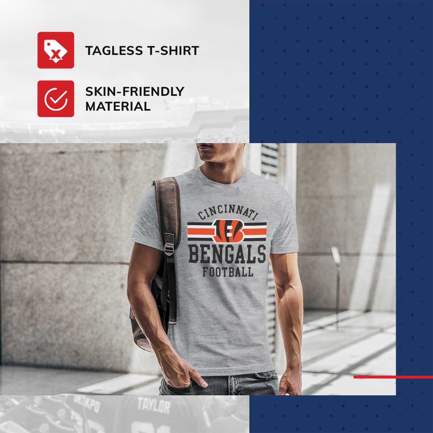 Cincinnati Bengals NFL Adult Short Sleeve Team Stripe Tee - Sport Gray