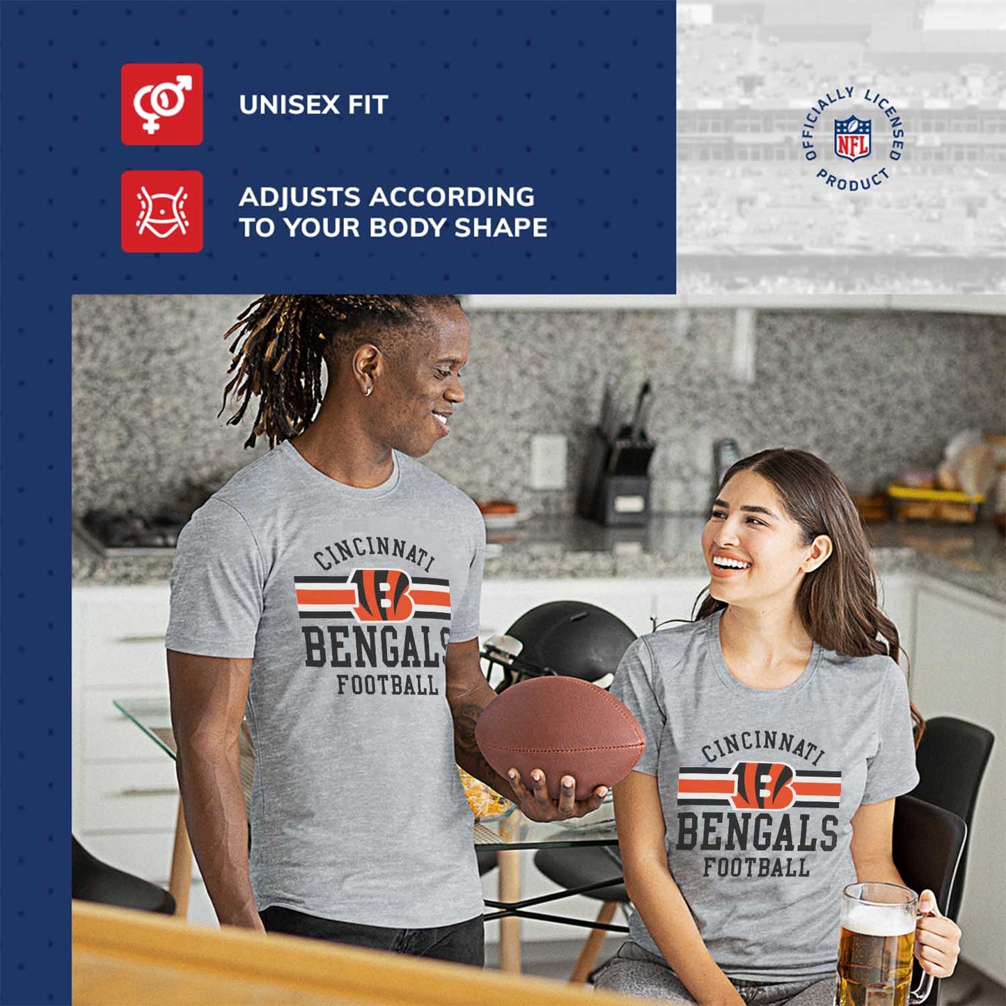 Cincinnati Bengals NFL Adult Short Sleeve Team Stripe Tee - Sport Gray