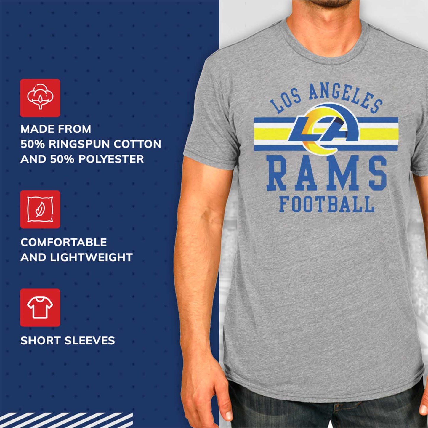 Los Angeles Rams NFL Adult Short Sleeve Team Stripe Tee - Sport Gray