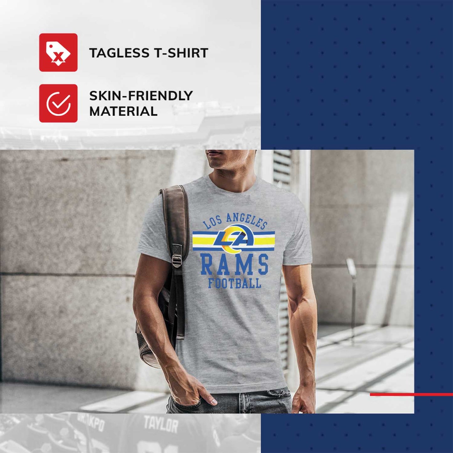 Los Angeles Rams NFL Adult Short Sleeve Team Stripe Tee - Sport Gray