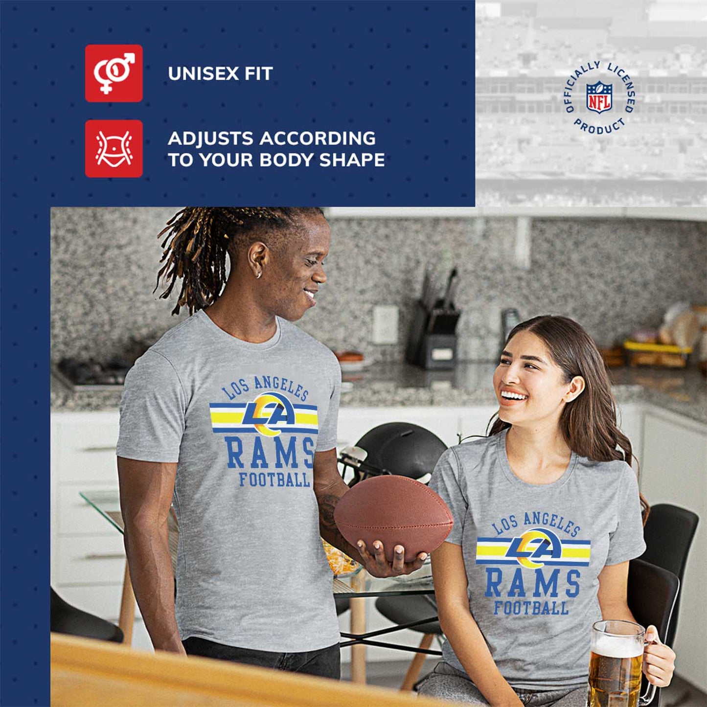 Los Angeles Rams NFL Adult Short Sleeve Team Stripe Tee - Sport Gray