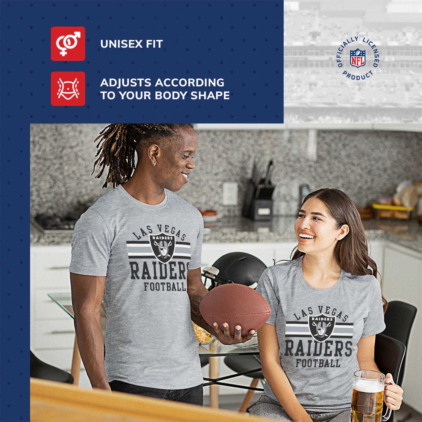 Las Vegas Raiders NFL Adult Short Sleeve Team Stripe Tee - Sport Gray