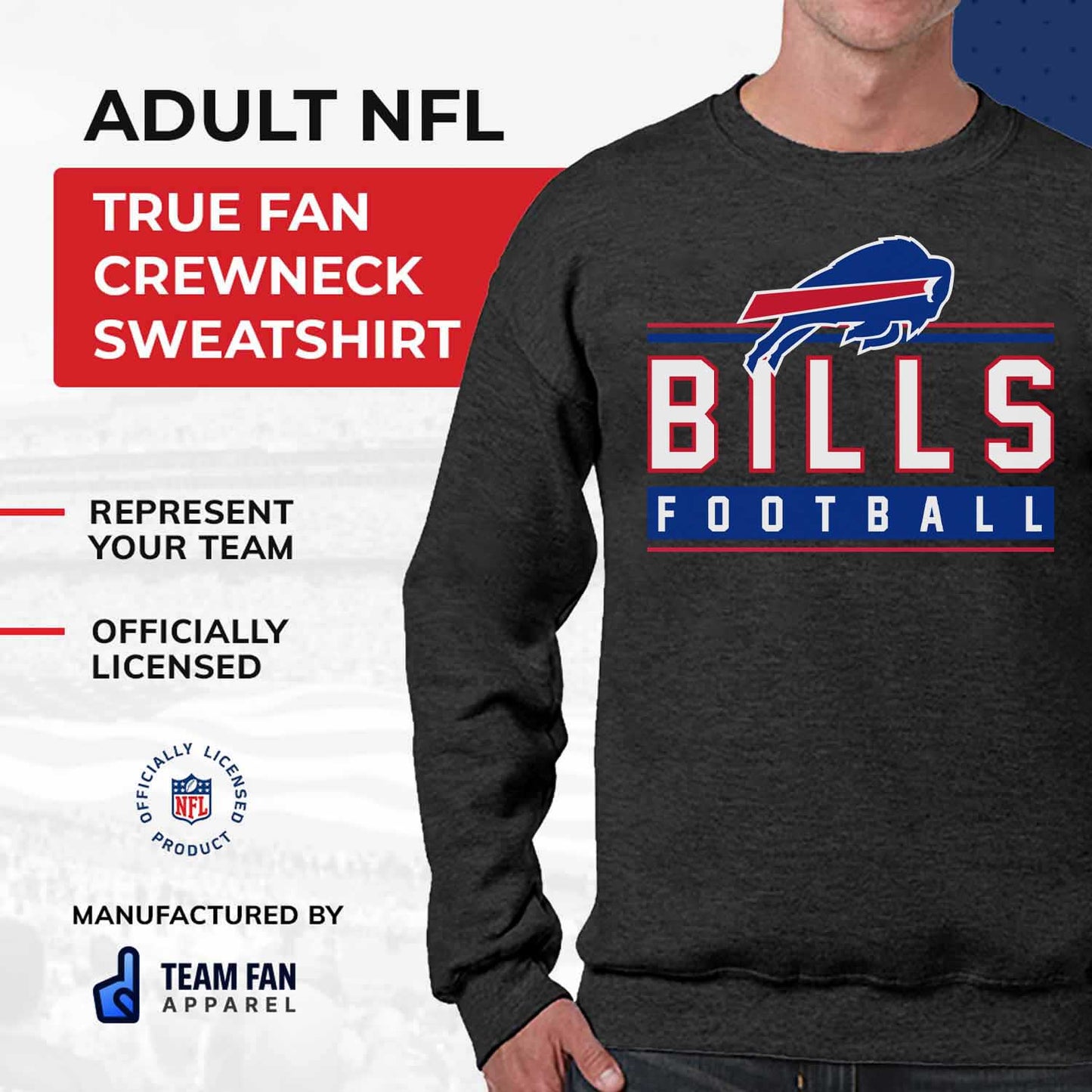 Buffalo Bills NFL Adult True Fan Crewneck Sweatshirt - Charcoal