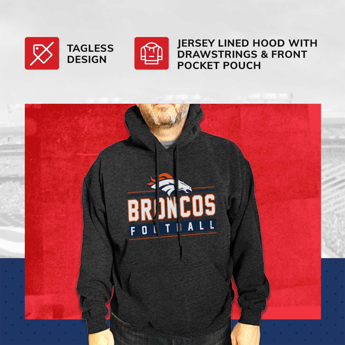 Denver Broncos NFL Adult True Fan Hooded Charcoal Sweatshirt - Charcoal