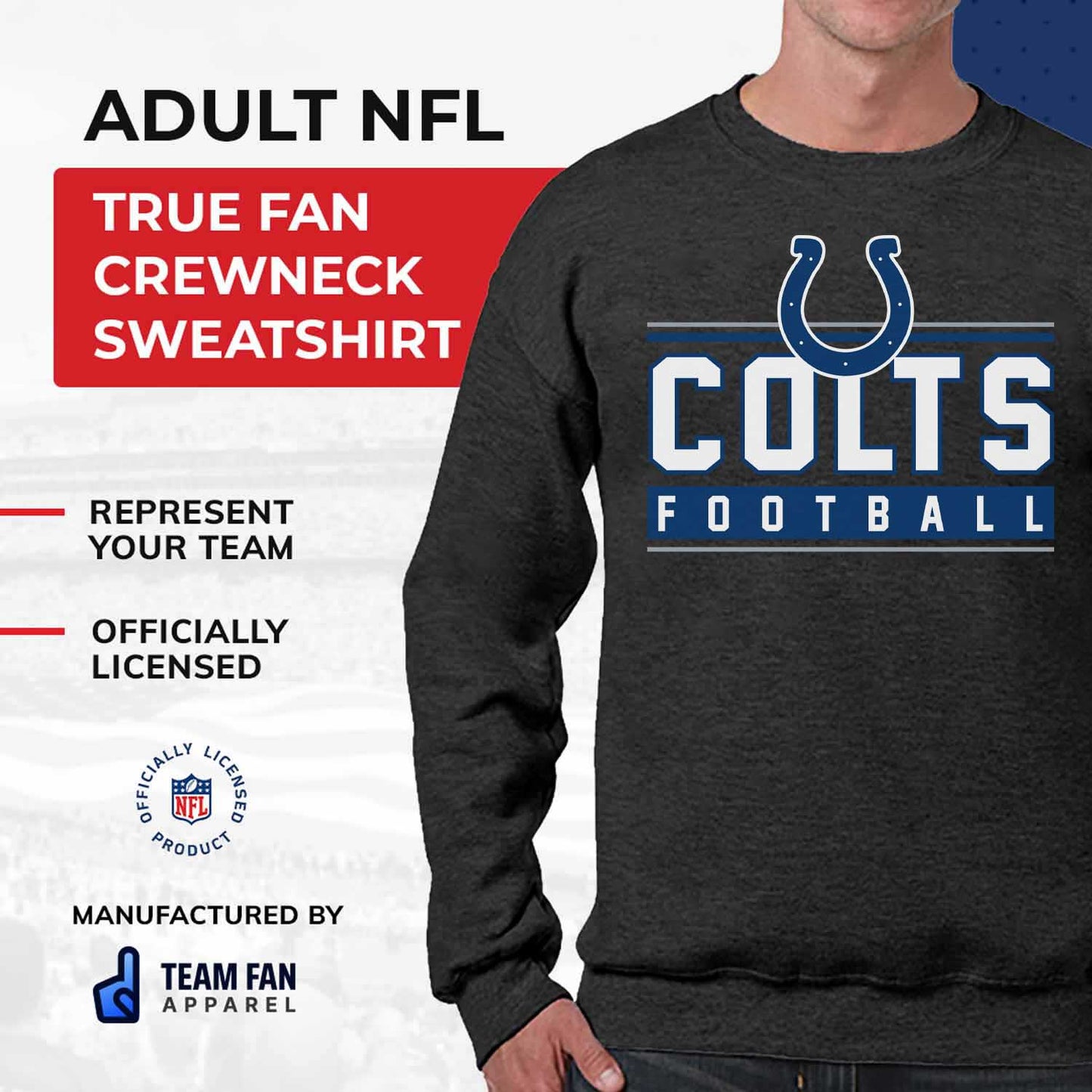 Indianapolis Colts NFL Adult True Fan Crewneck Sweatshirt - Charcoal