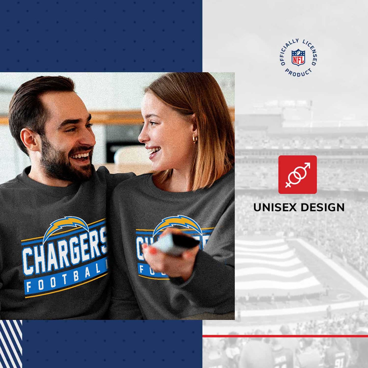 Los Angeles Chargers NFL Adult True Fan Crewneck Sweatshirt - Charcoal