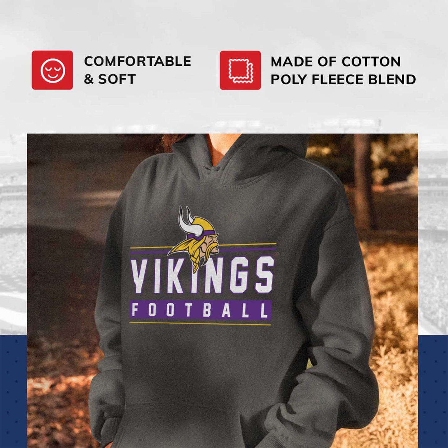 Minnesota Vikings NFL Adult True Fan Hooded Charcoal Sweatshirt - Charcoal