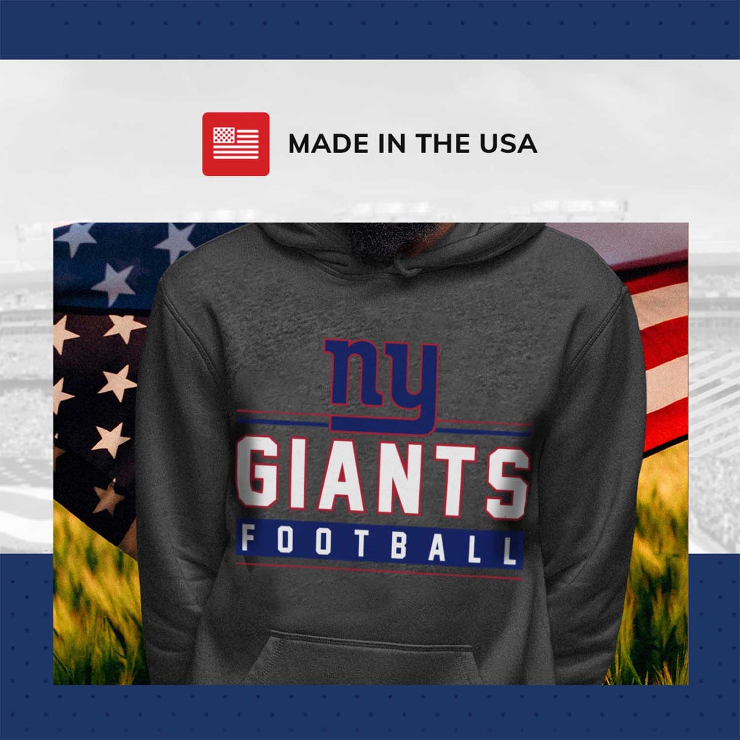 New York Giants NFL Adult True Fan Hooded Charcoal Sweatshirt - Charcoal