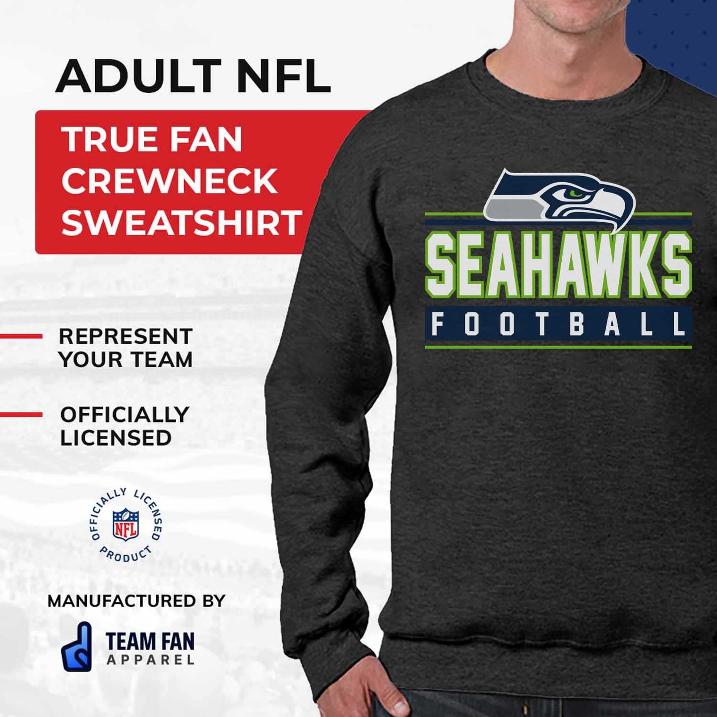 Seattle Seahawks NFL Adult True Fan Crewneck Sweatshirt - Charcoal