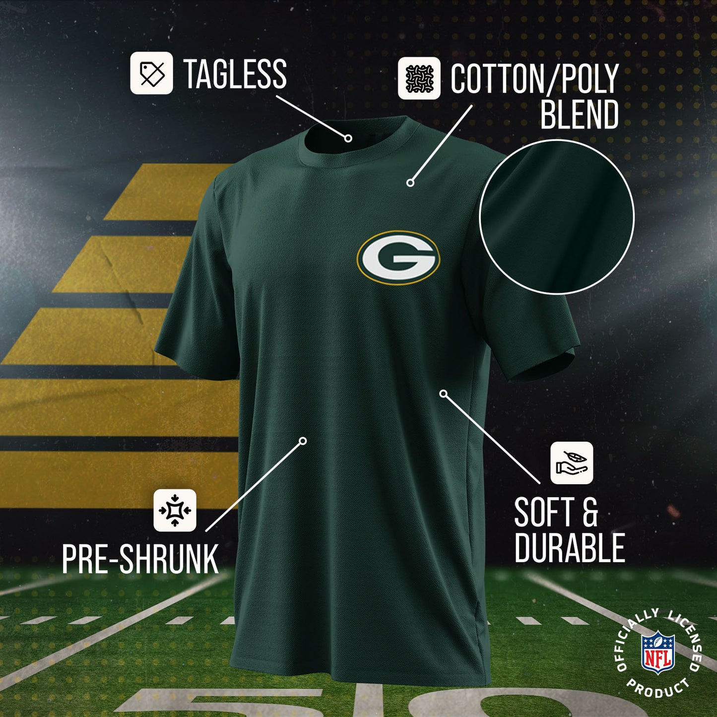 Green Bay Packers Team Fan Apparel NFL Youth Final Countdown Tee- Pro Football T-Shirt For Boys & Girls - Green