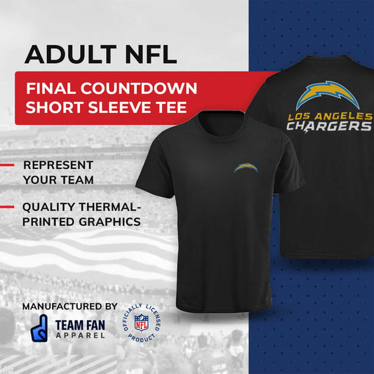 Los Angeles Chargers NFL Pro Football Final Countdown Adult Cotton-Poly Short Sleeved T-Shirt For Men & Women - Black