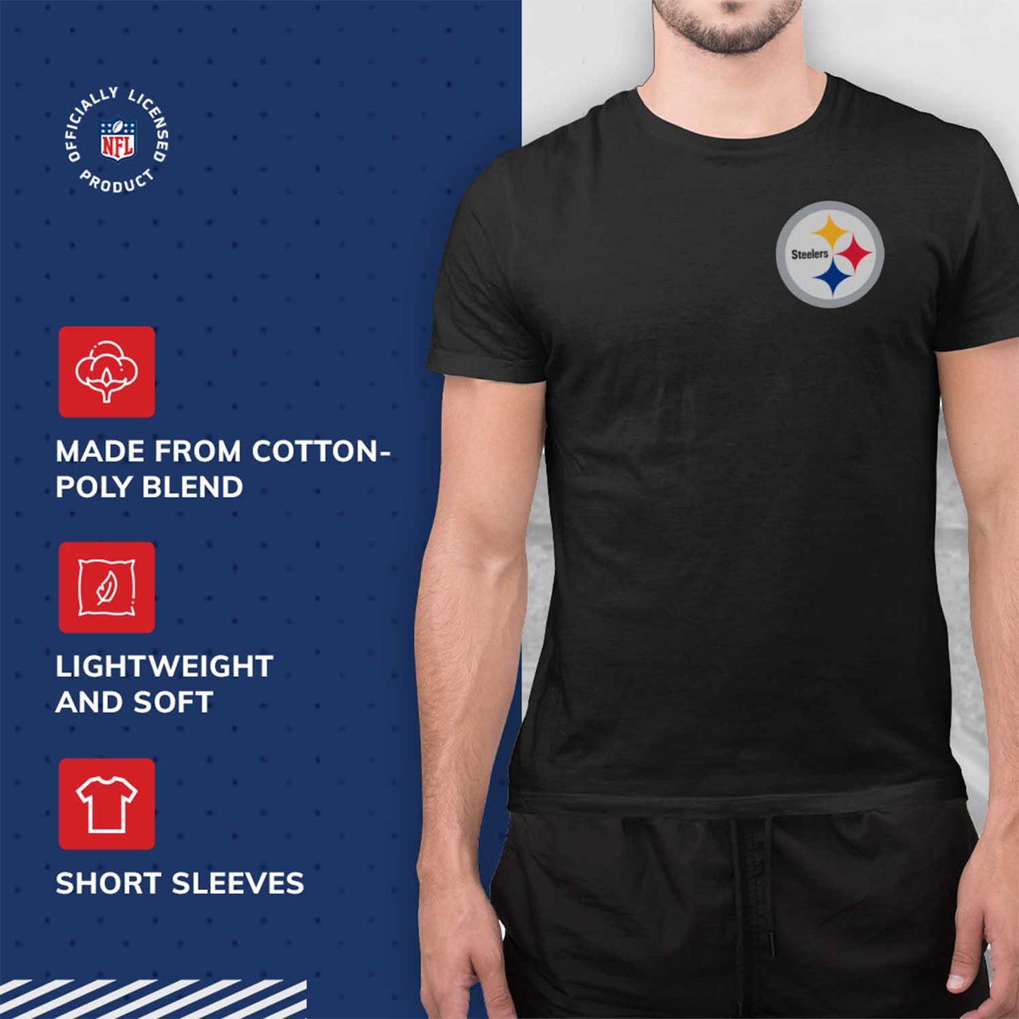 Pittsburgh Steelers NFL Pro Football Final Countdown Adult Cotton-Poly Short Sleeved T-Shirt For Men & Women - Black