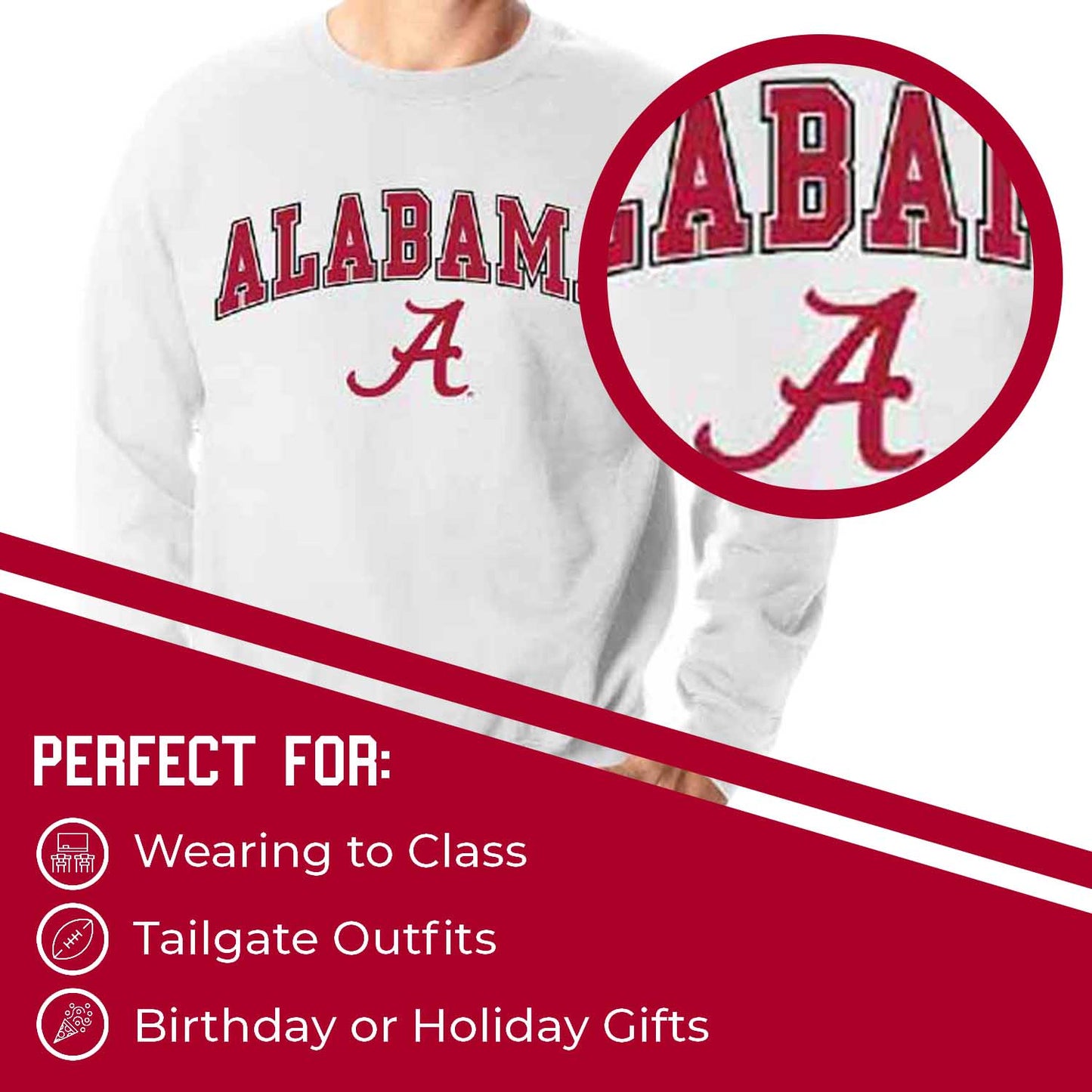 Alabama Crimson Tide Adult Arch & Logo Soft Style Gameday Crewneck Sweatshirt - White