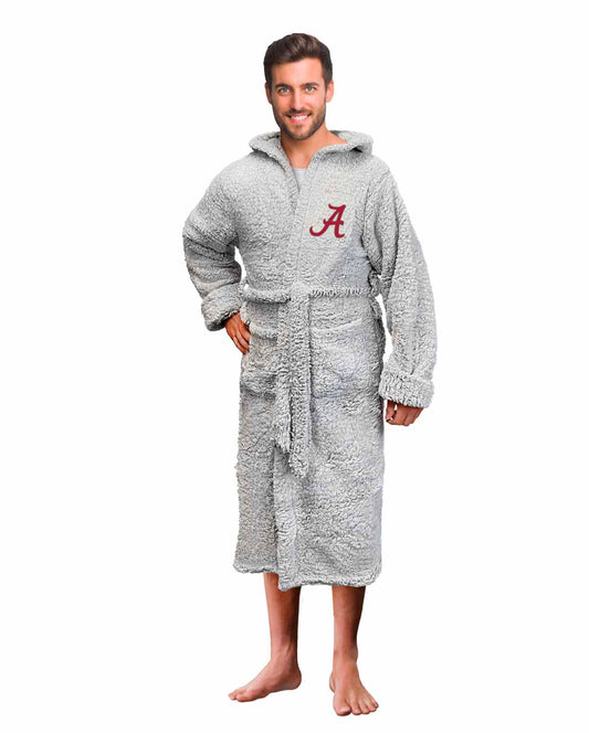 Alabama Crimson Tide NCAA Adult Plush Hooded Robe with Pockets - Gray