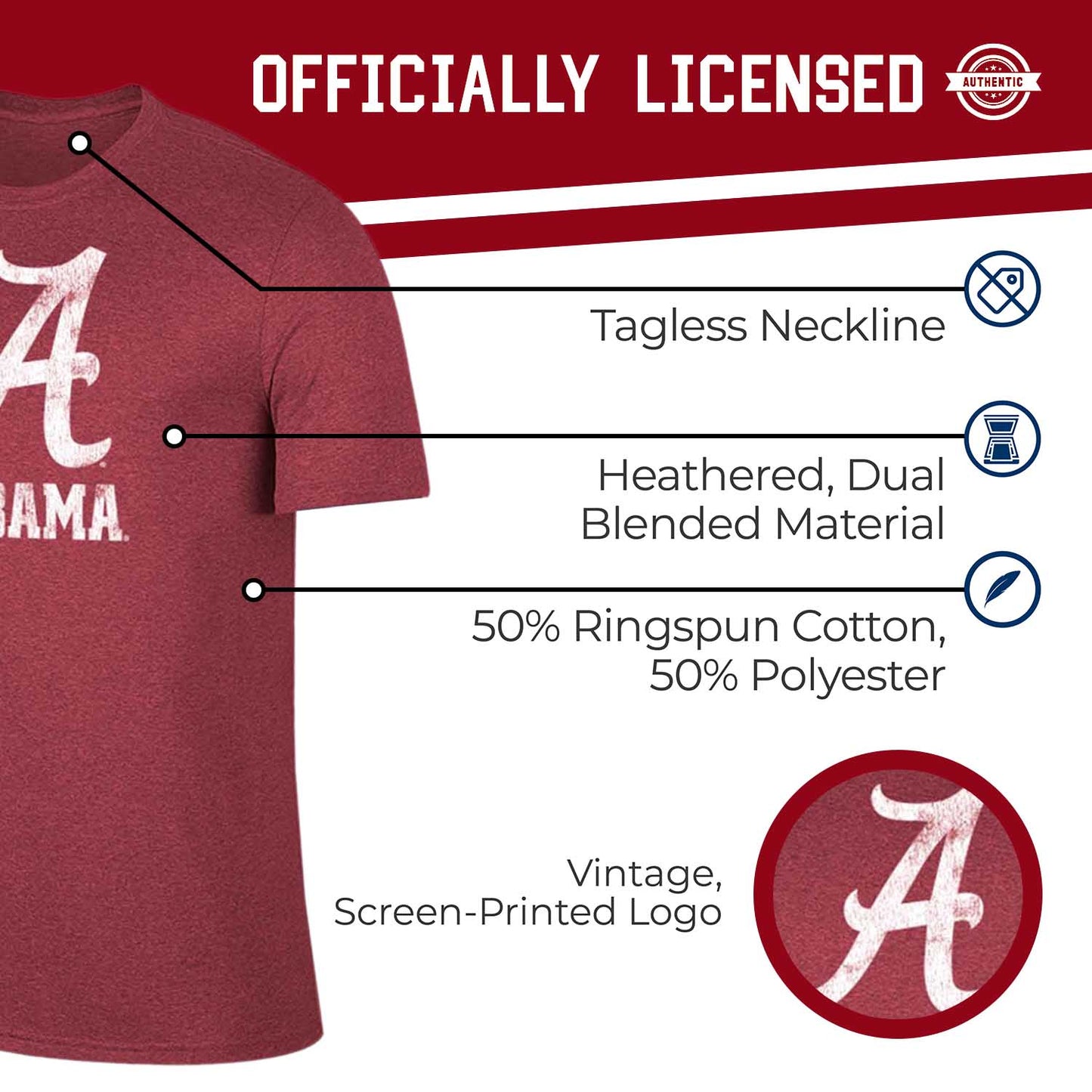 Alabama Crimson Tide Adult MVP Heathered Cotton Blend T-Shirt - Crimson