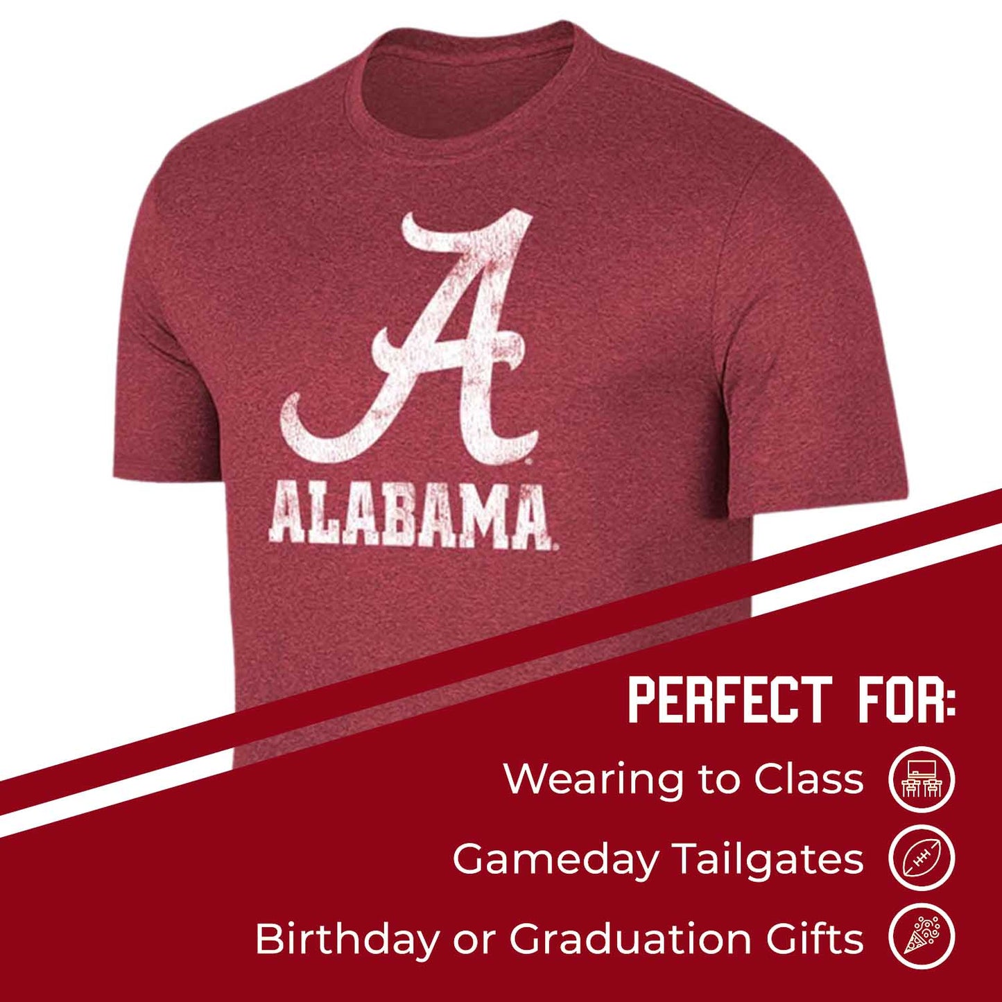 Alabama Crimson Tide Adult MVP Heathered Cotton Blend T-Shirt - Crimson