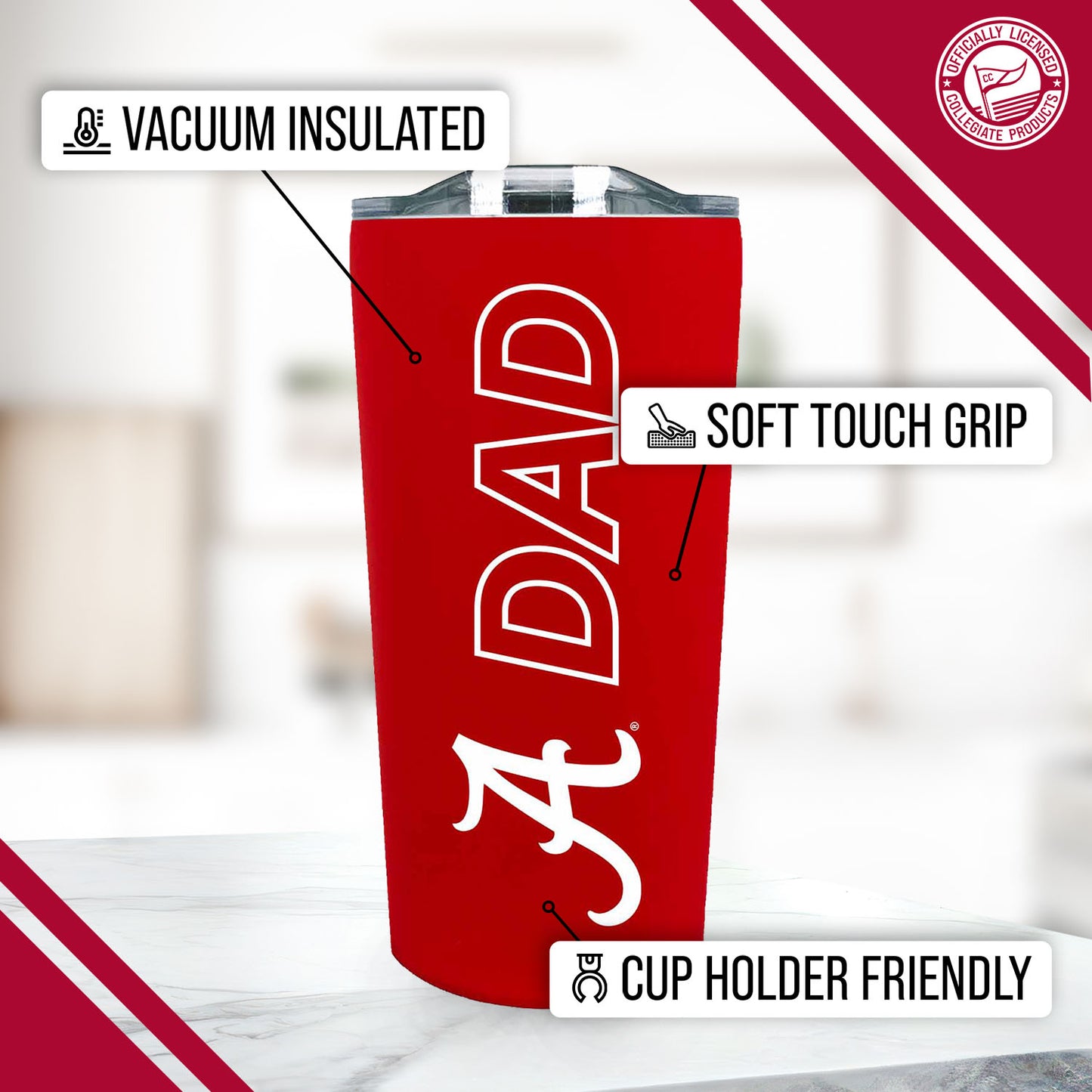 Alabama Crimson Tide NCAA Stainless Steel Travel Tumbler for Dad - Crimson