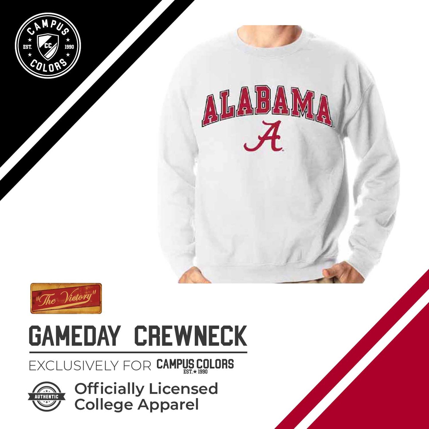 Alabama Crimson Tide Adult Arch & Logo Soft Style Gameday Crewneck Sweatshirt - White