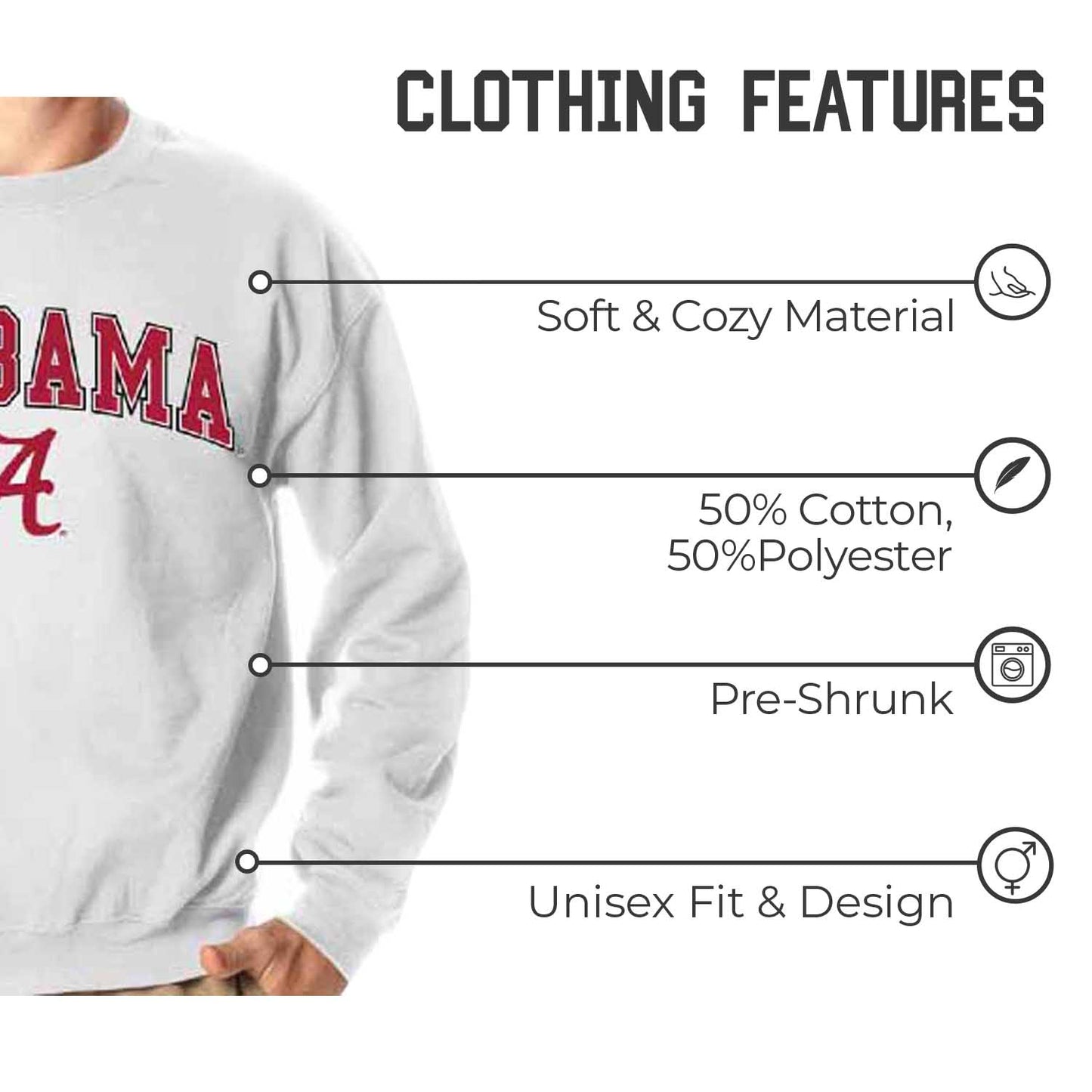 Alabama Crimson Tide Adult Arch & Logo Soft Style Gameday Crewneck Sweatshirt - White