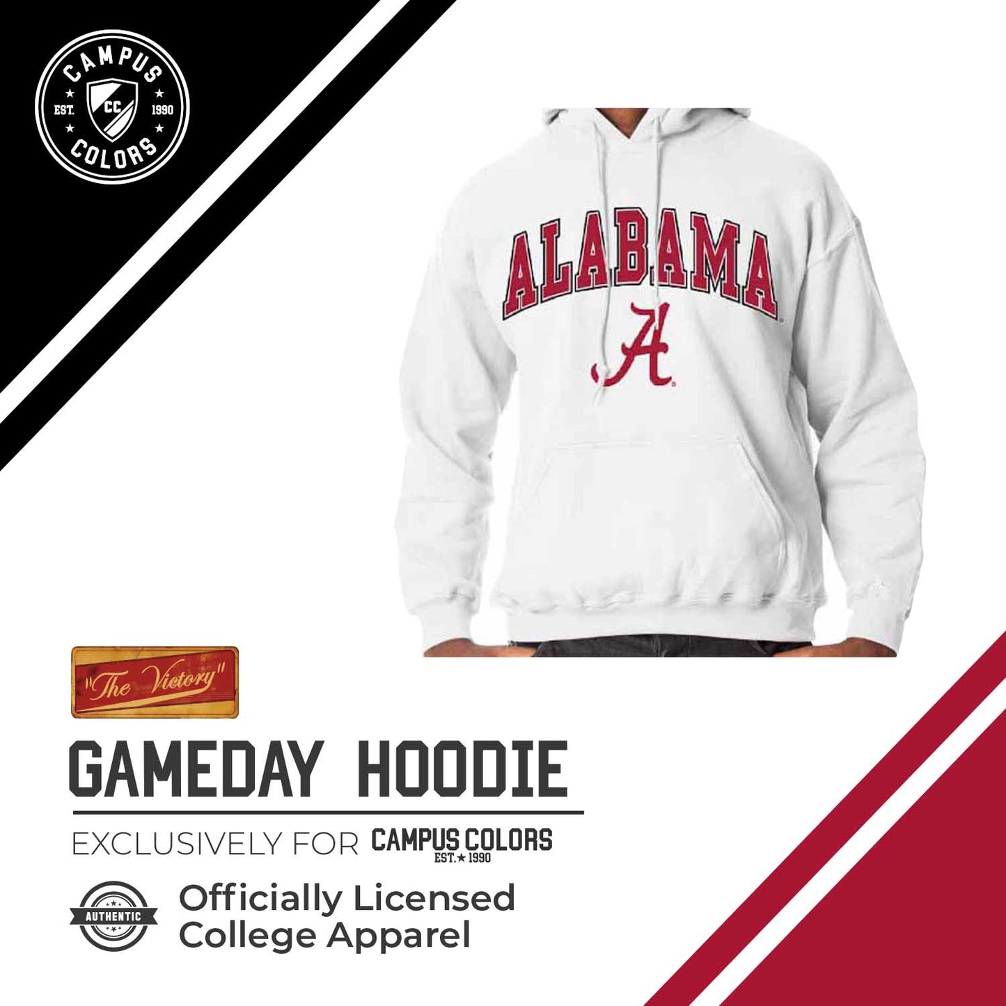 Alabama Crimson Tide Adult Arch & Logo Soft Style Gameday Hooded Sweatshirt - White