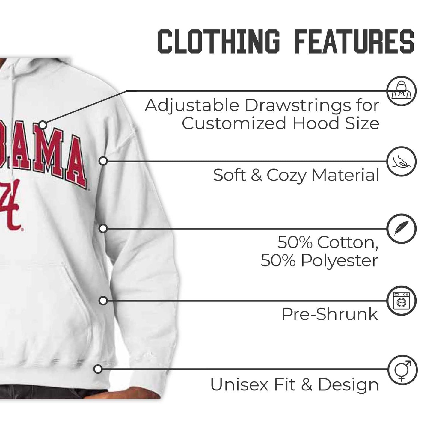 Alabama Crimson Tide Adult Arch & Logo Soft Style Gameday Hooded Sweatshirt - White