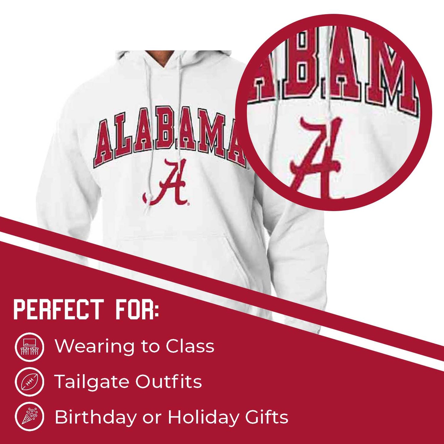 Alabama Crimson Tide Adult Arch & Logo Soft Style Gameday Hooded Sweatshirt - White