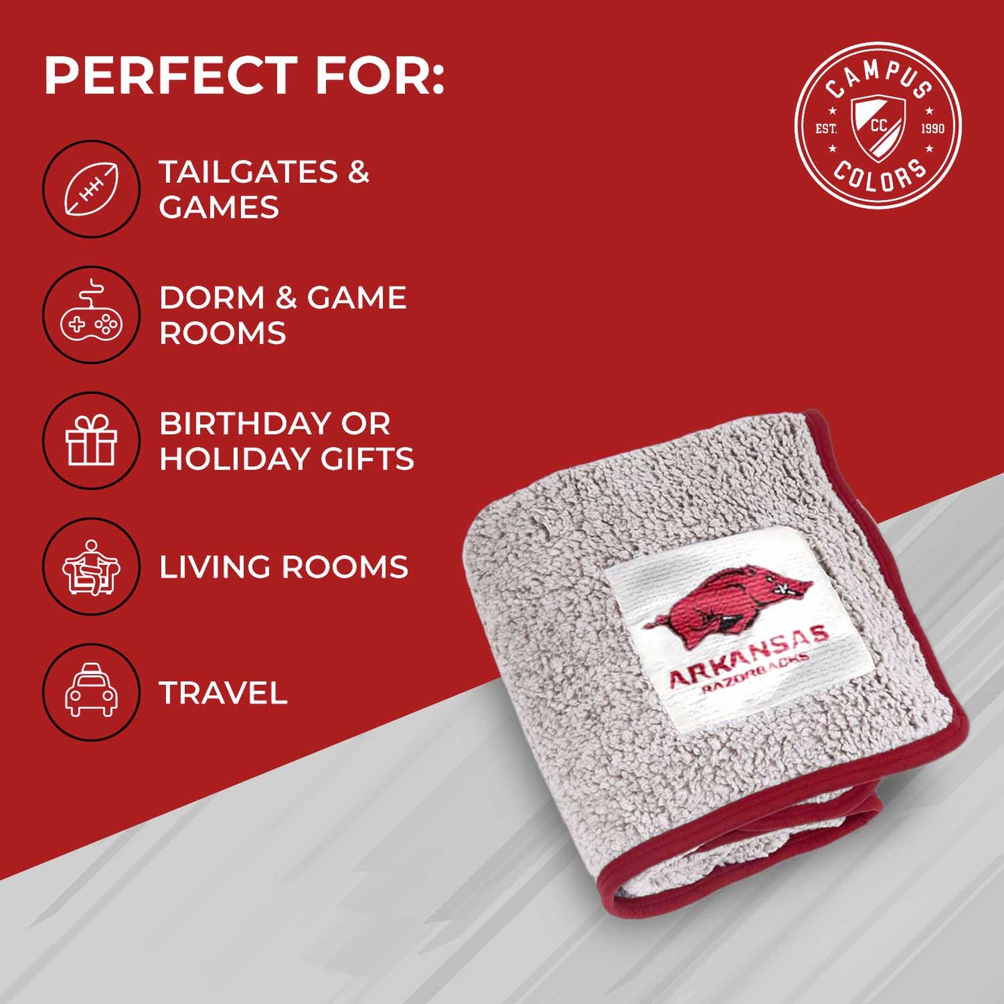 Arkansas Razorbacks NCAA Silk Sherpa College Throw Blanket - Maroon