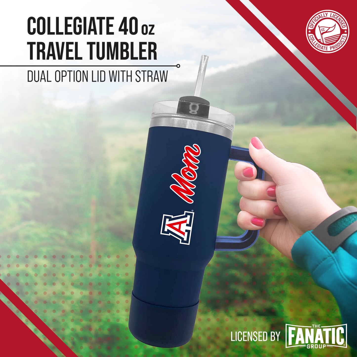 Arizona Wildcats Collegiate 40oz Stainless Steel Travel Tumbler with Handle for Mom - Navy