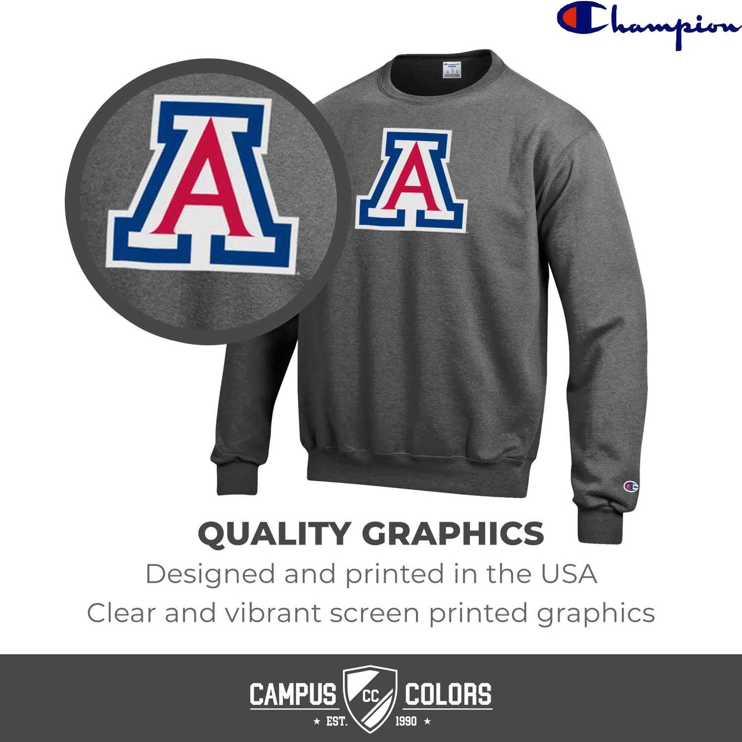 Arizona Wildcats Adult Mascot Fleece Crewneck - Charcoal