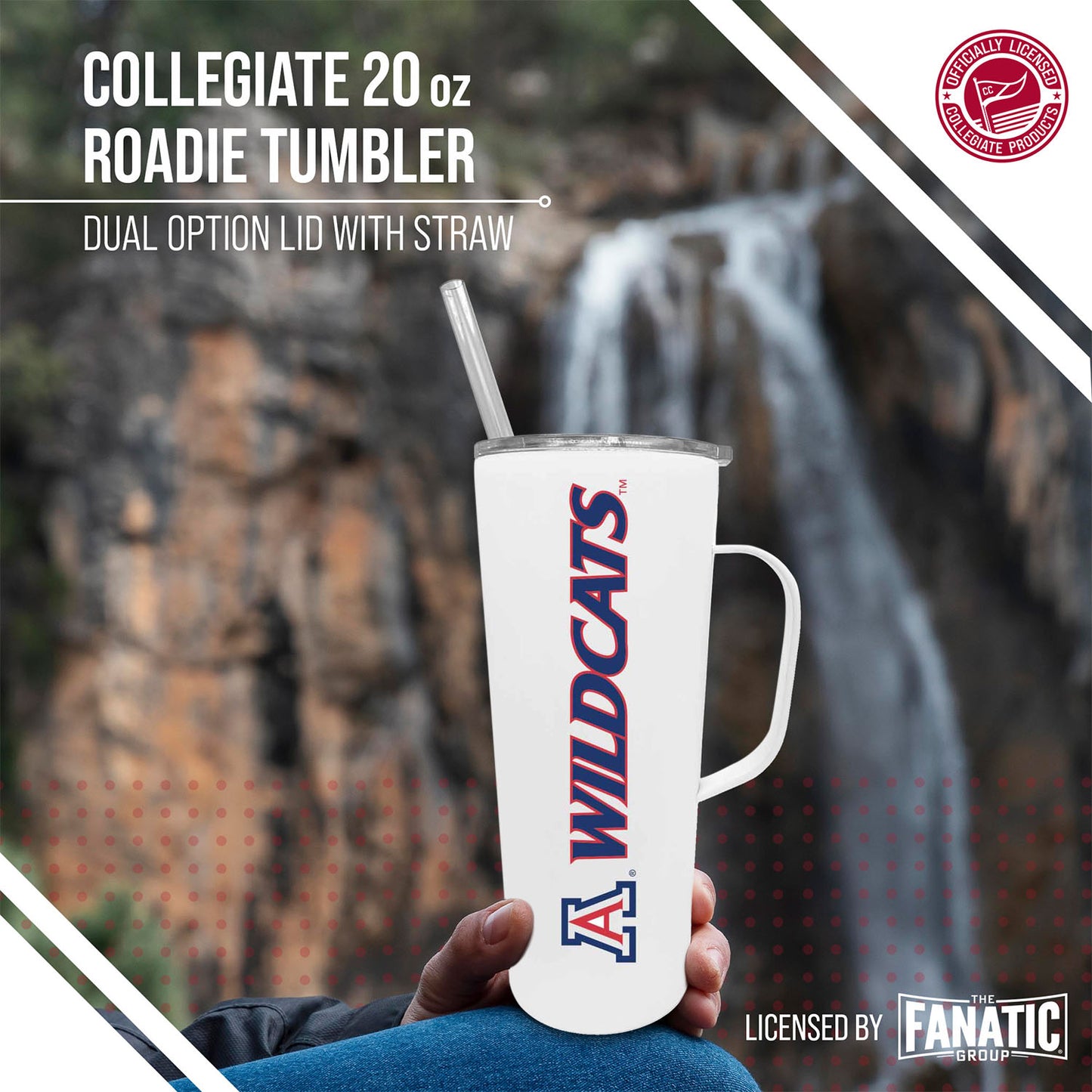Arizona Wildcats NCAA Stainless Steel 20oz Roadie With Handle & Dual Option Lid With Straw - White
