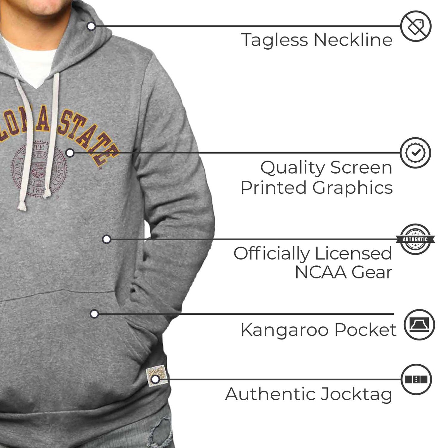 Arizona Wildcats College Gray University Seal Hooded Sweatshirt - Gray