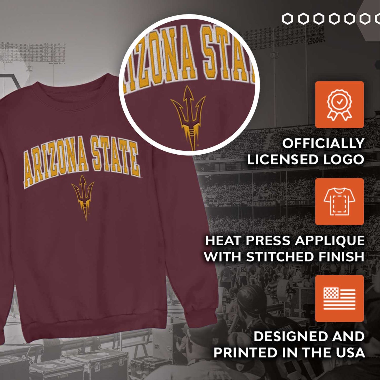 Arizona State Sun Devils NCAA Adult Tackle Twill Crewneck Sweatshirt - Maroon