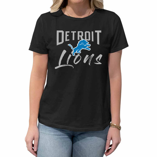 Detroit Lions NFL Women's Paintbrush Relaxed Fit Unisex T-Shirt - Black
