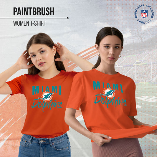 Miami Dolphins NFL Women's Paintbrush Relaxed Fit Unisex T-Shirt - Orange