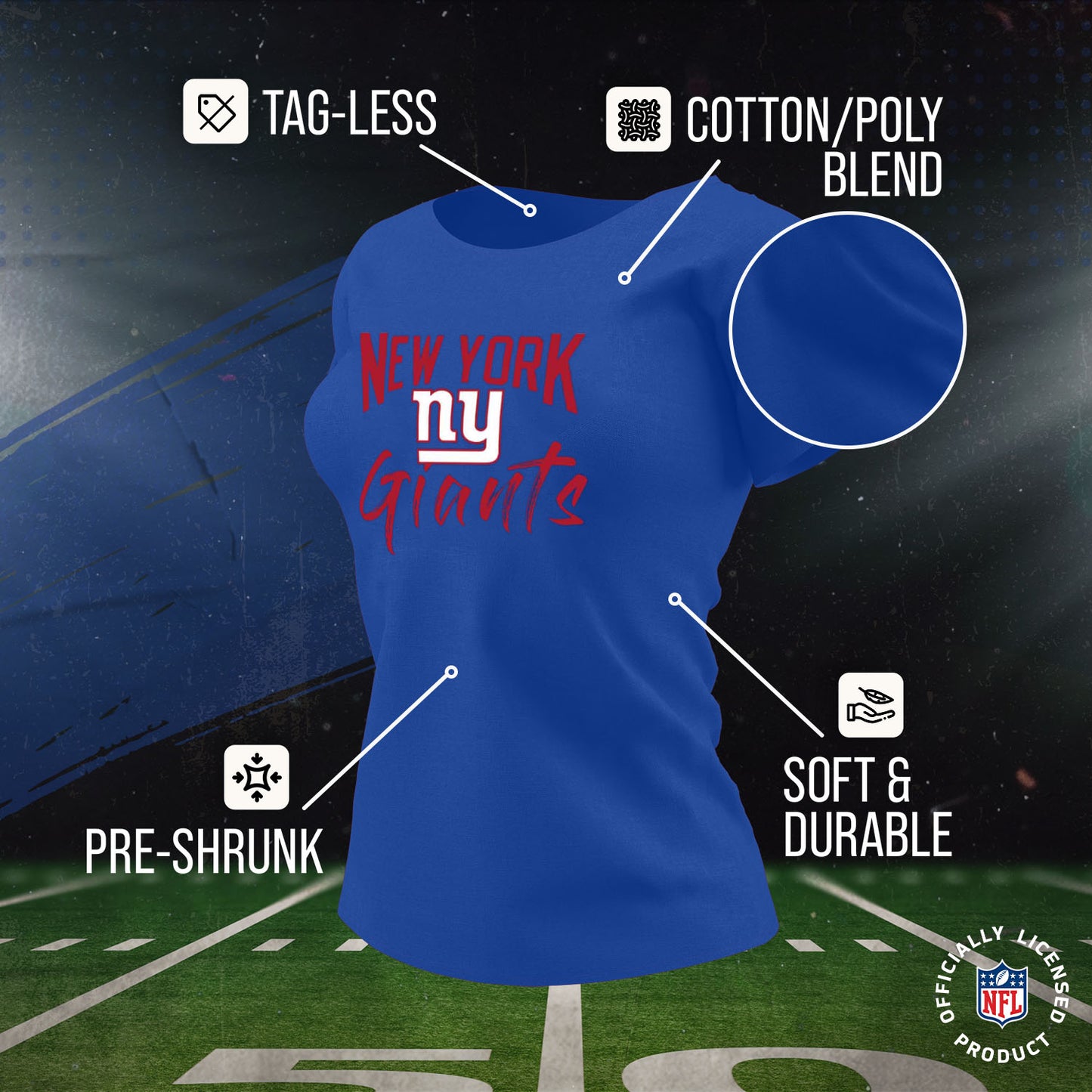 New York Giants NFL Women's Paintbrush Fitted T-Shirt - Royal