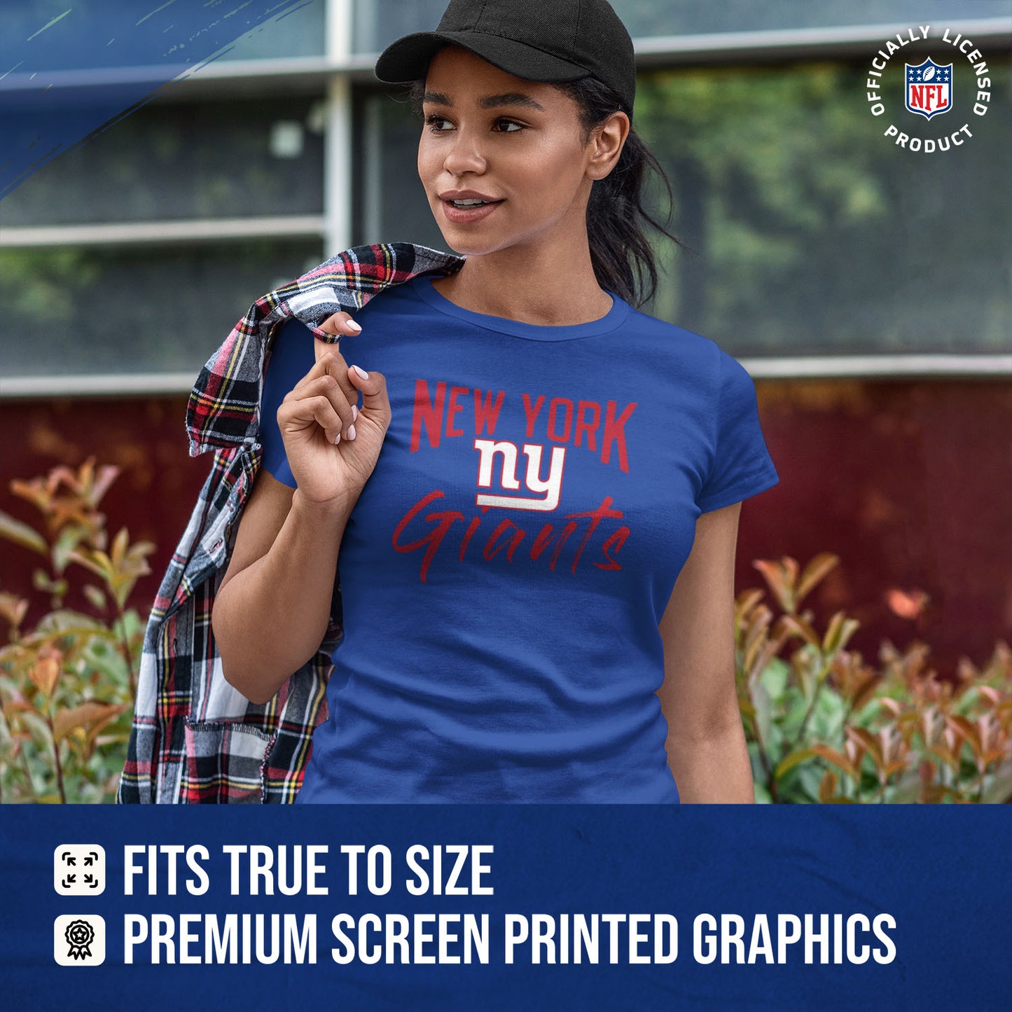 New York Giants NFL Women's Paintbrush Fitted T-Shirt - Royal