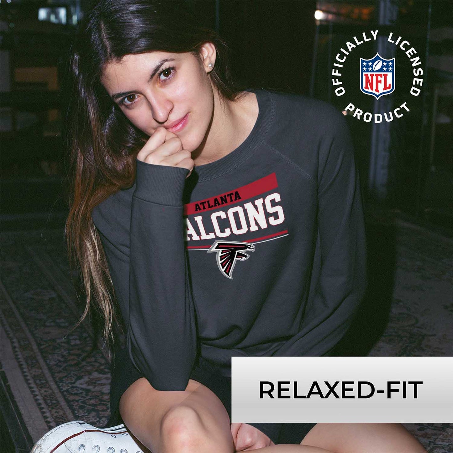 Atlanta Falcons NFL Womens Charcoal Crew Neck Football Apparel - Charcoal