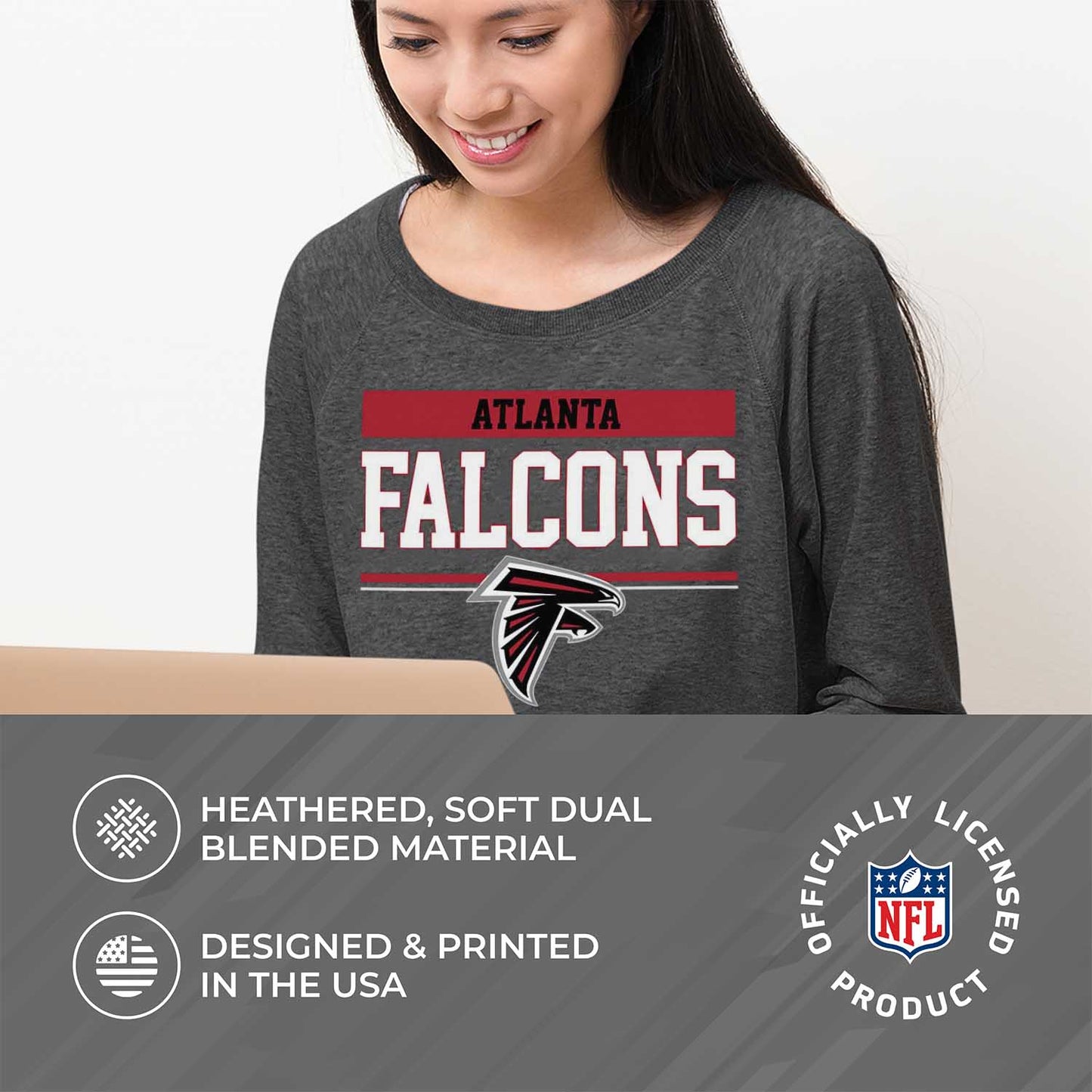 Atlanta Falcons NFL Womens Charcoal Crew Neck Football Apparel - Charcoal