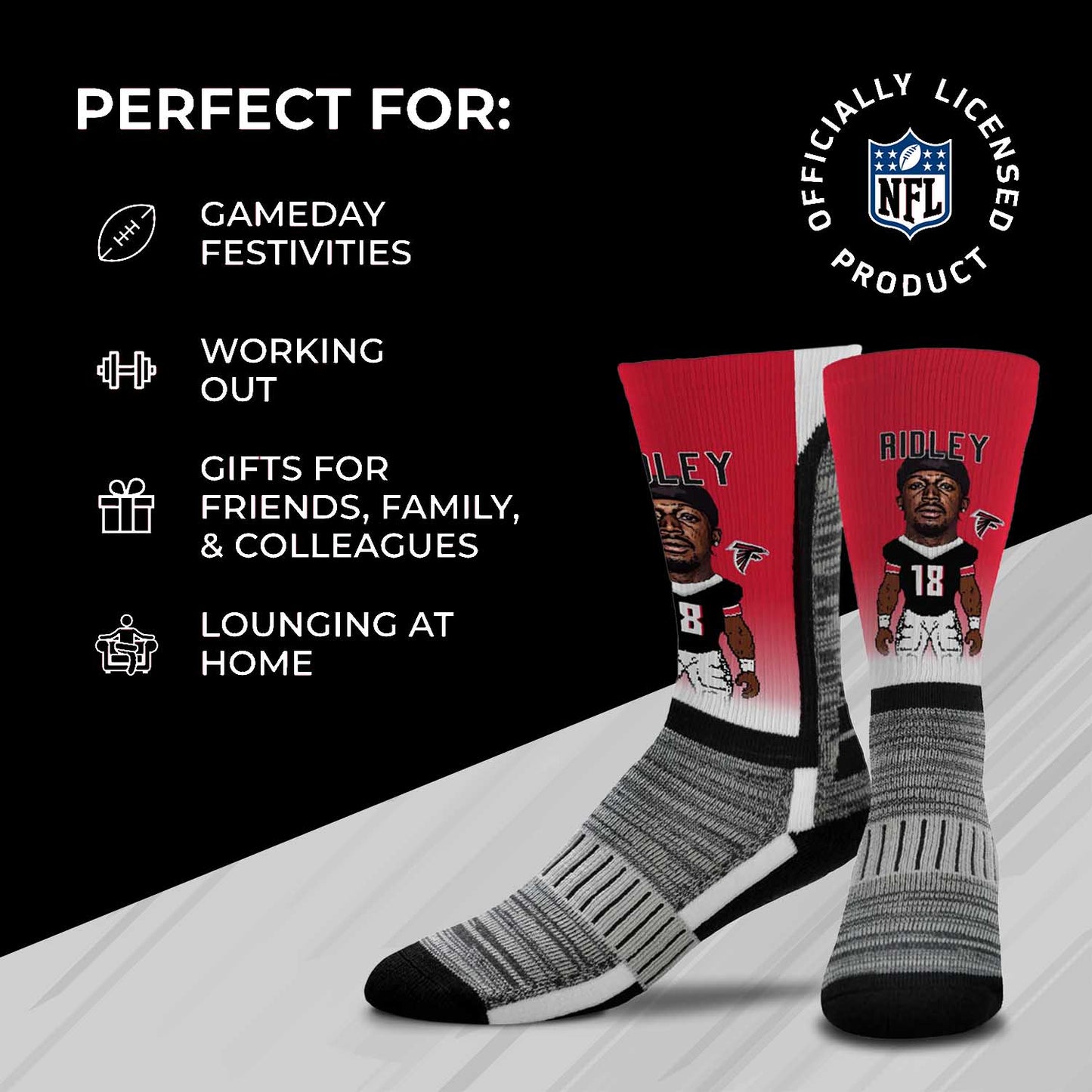 Atlanta Falcons FBF NFL Adult V Curve MVP Player Crew Socks - Red