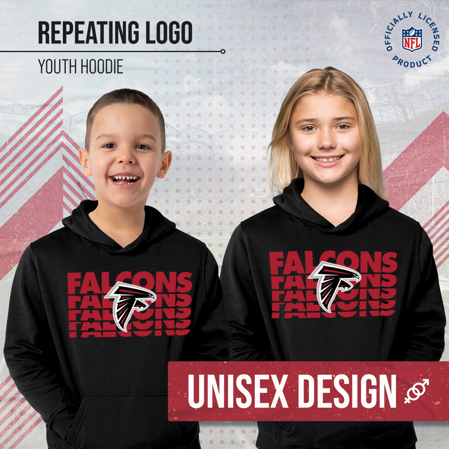 Atlanta Falcons NFL Youth Repeating Logo Football Fleece Hooded Sweatshirt - Black