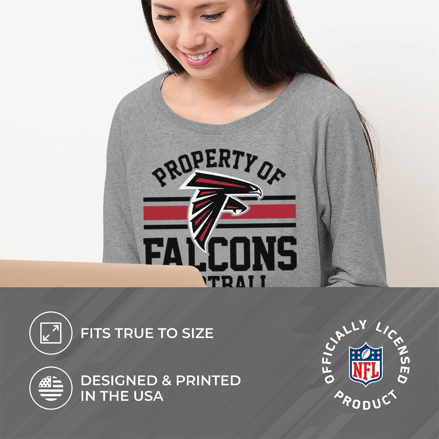 Atlanta Falcons NFL Womens Property of Lighweight Crew Neck - Sport Gray