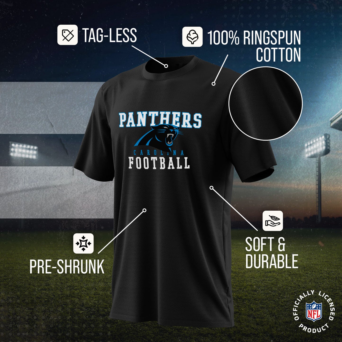 Carolina Panthers NFL Core Fan Adult Pro Football T-Shirt - Black