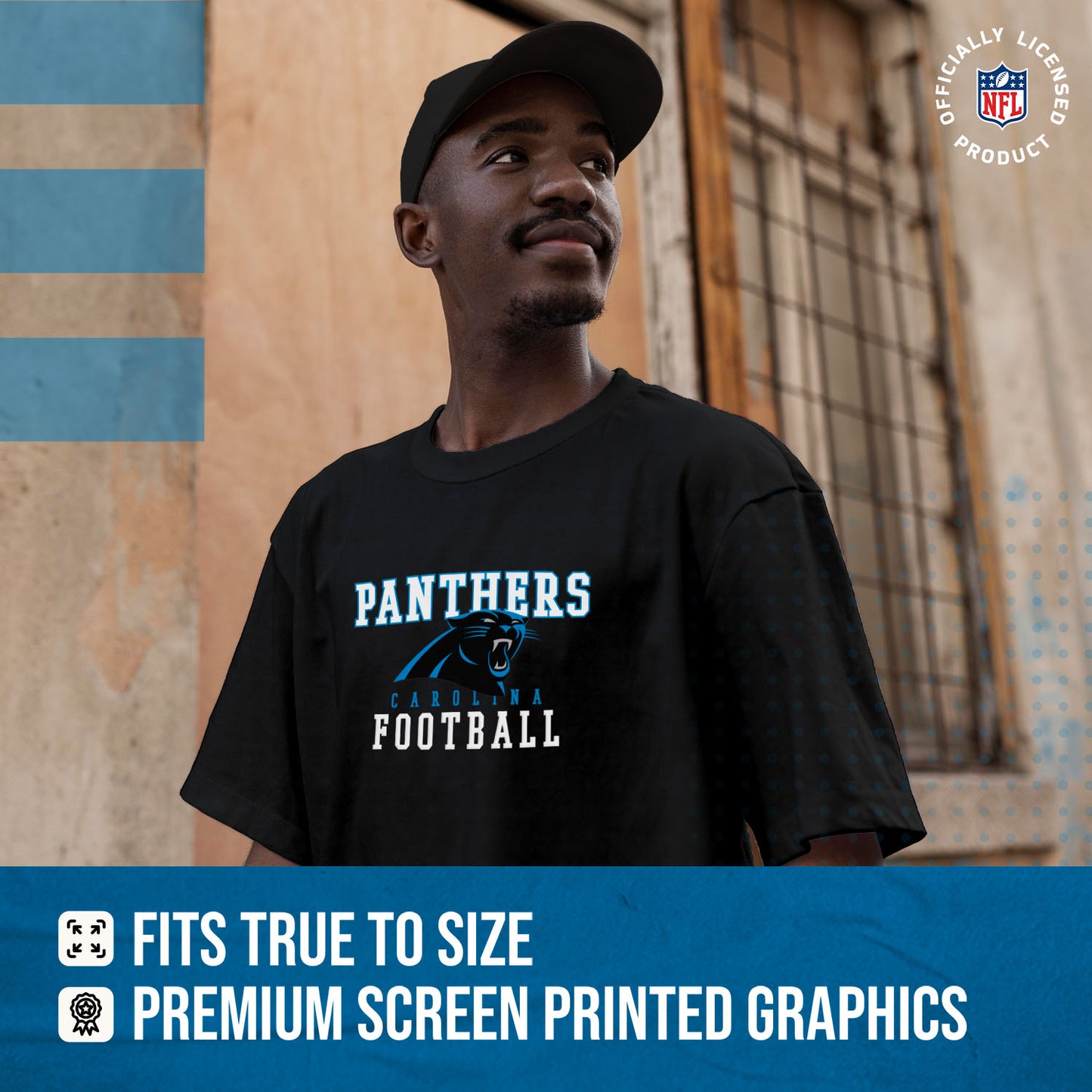 Carolina Panthers NFL Core Fan Adult Pro Football T-Shirt - Black