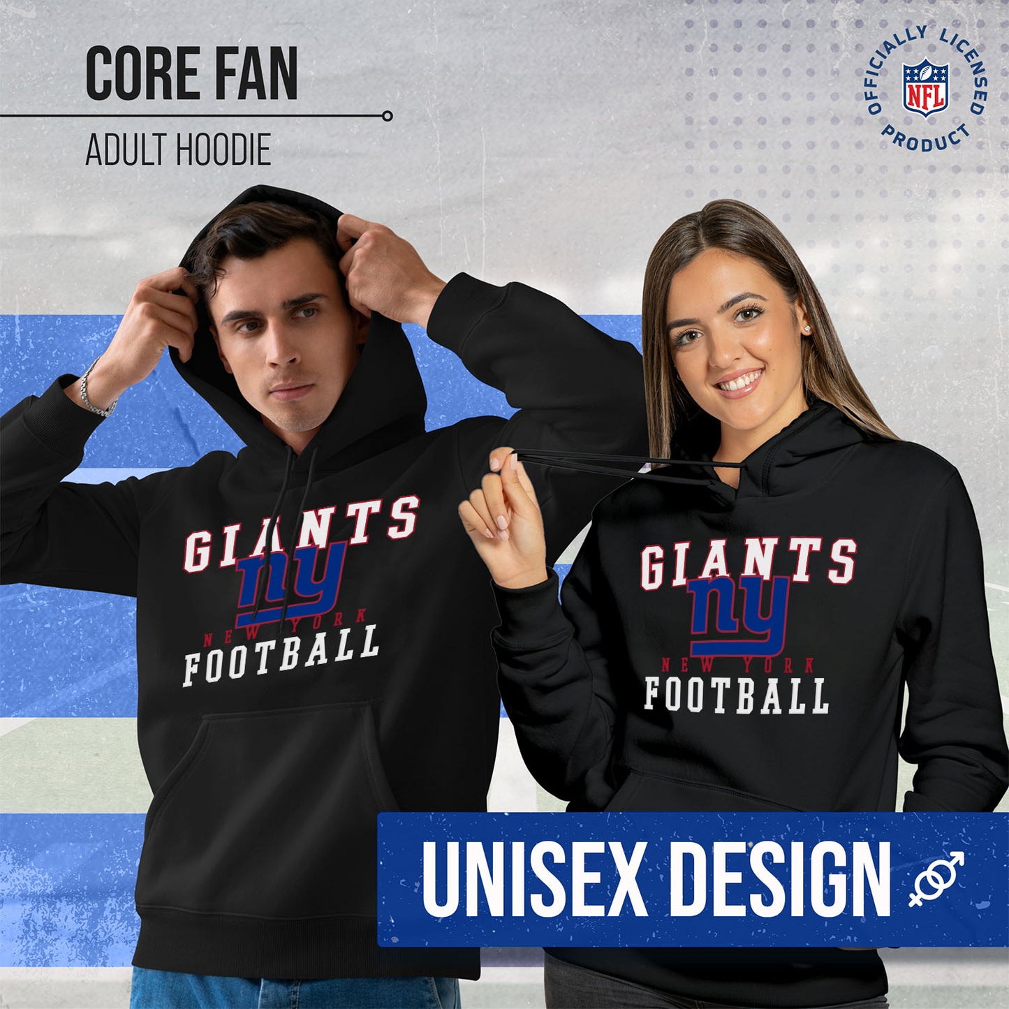 New York Giants NFL Core Fan Adult Hooded Sweatshirt - Black