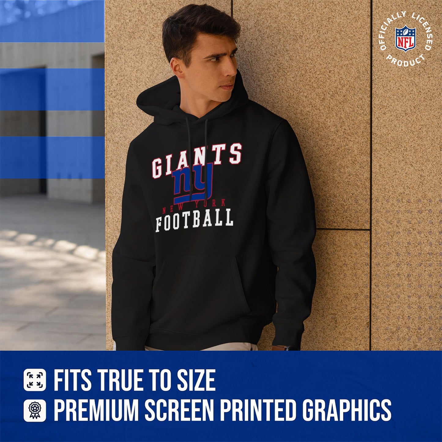 New York Giants NFL Core Fan Adult Hooded Sweatshirt - Black