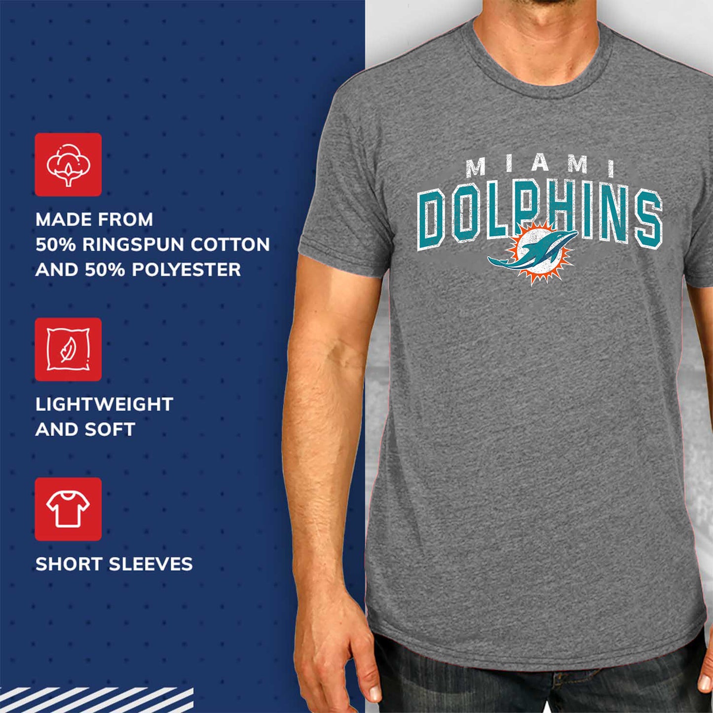 Miami Dolphins NFL Starting Fresh Short Sleeve Heather T-Shirt - Sport Gray
