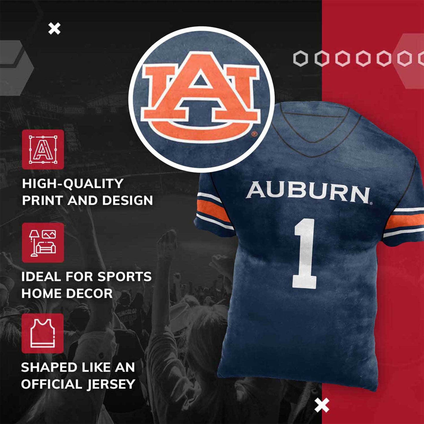 Auburn Tigers NCAA Jersey Cloud Pillow - Navy